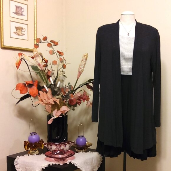 NWOT Nicole Miller Woman's Deep Gray Open Front Coat Outerwear Size L 12 14 L - Picture 1 of 5